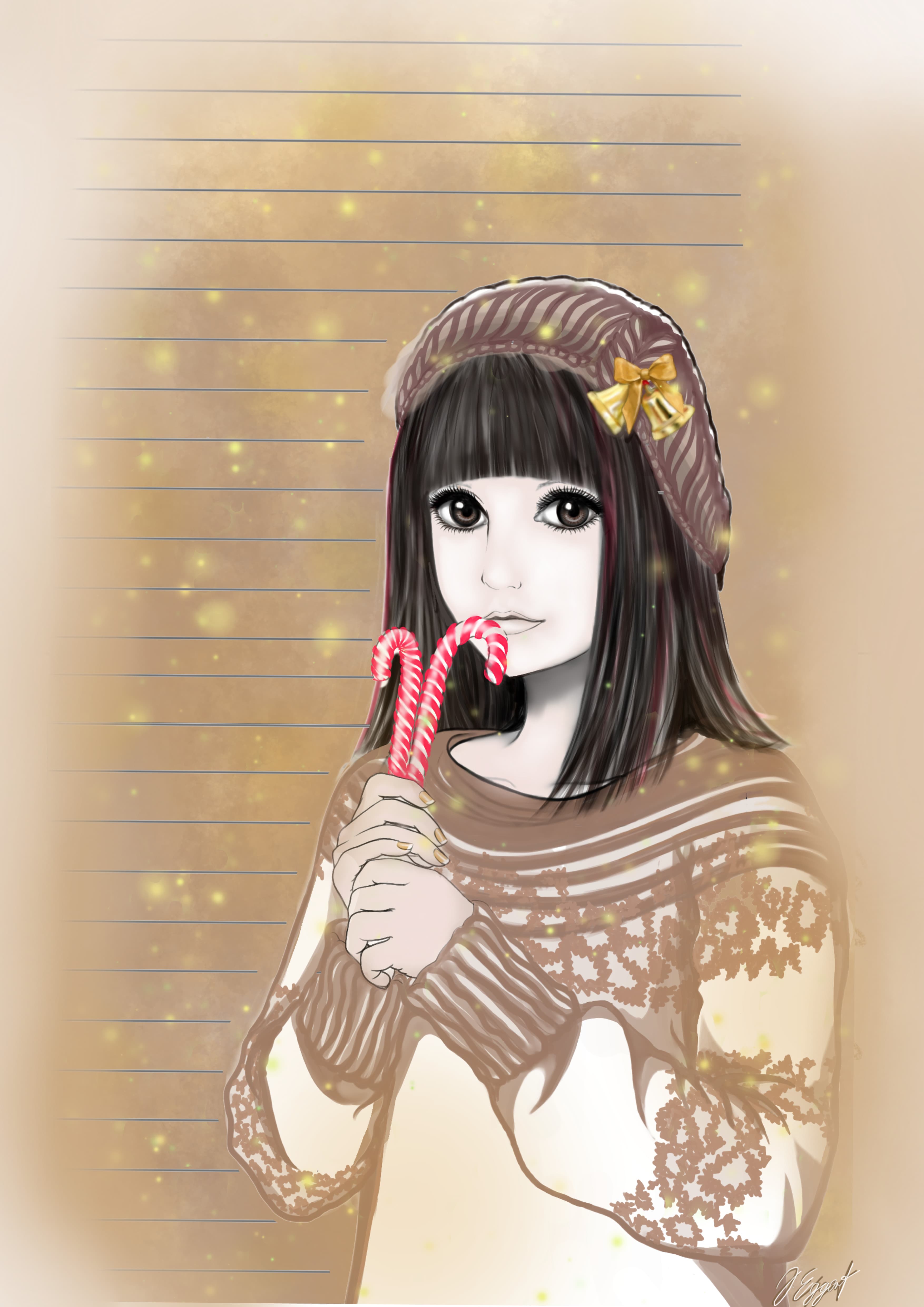 girl candy canes winter sweater festive lights warm