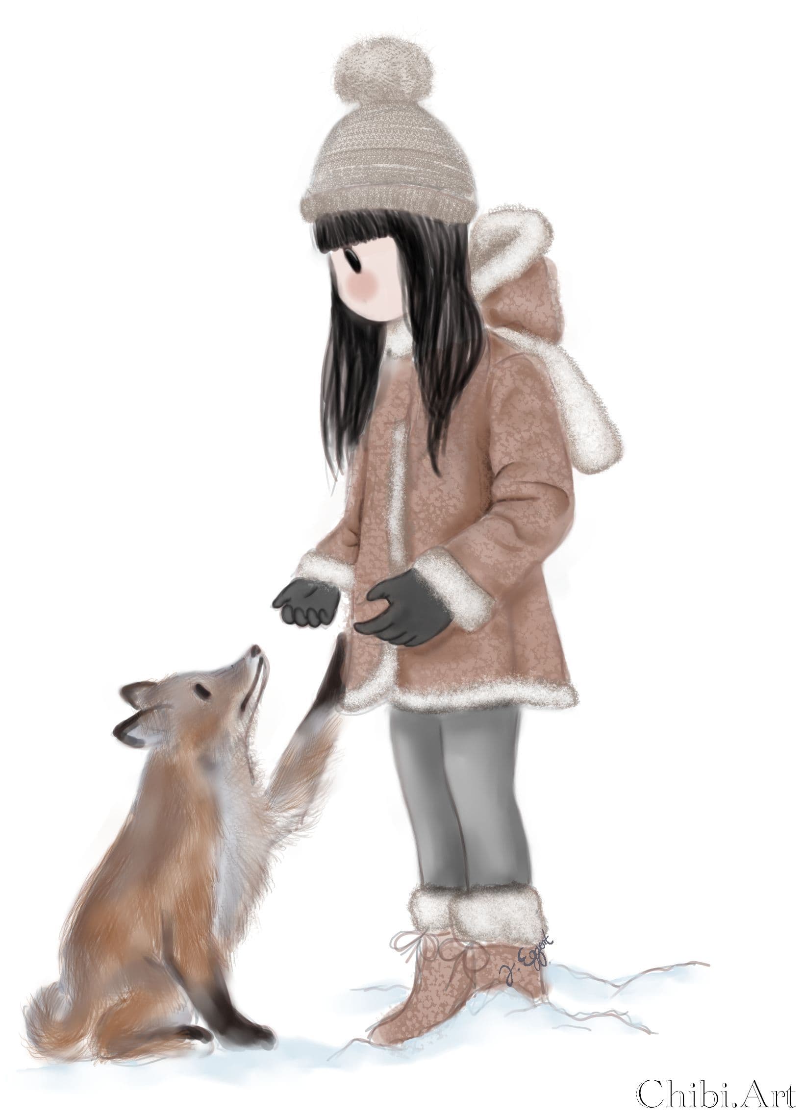 cute chibi girl fox winter clothes friendship gentle 