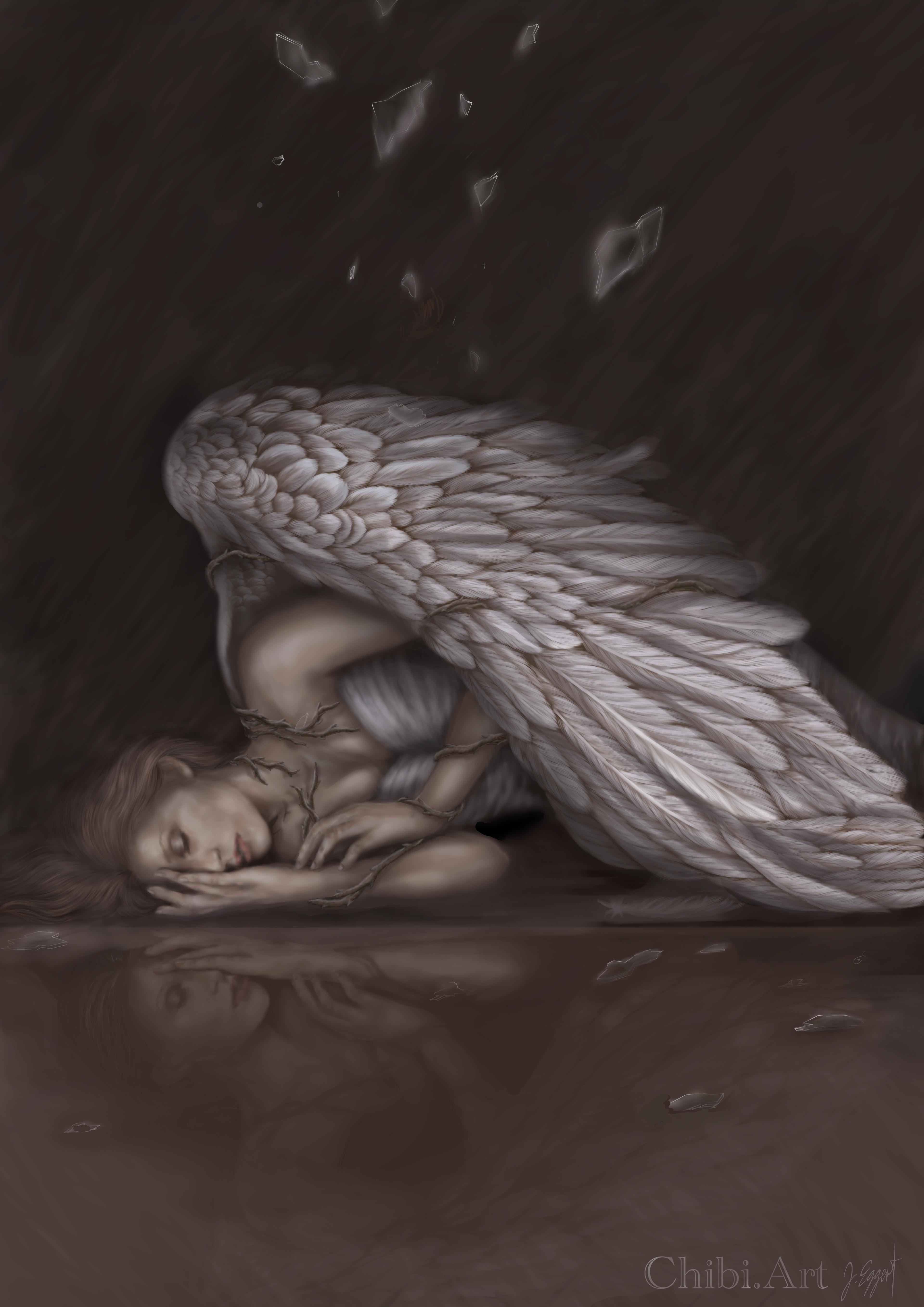 angel despair wings reflection sorrow