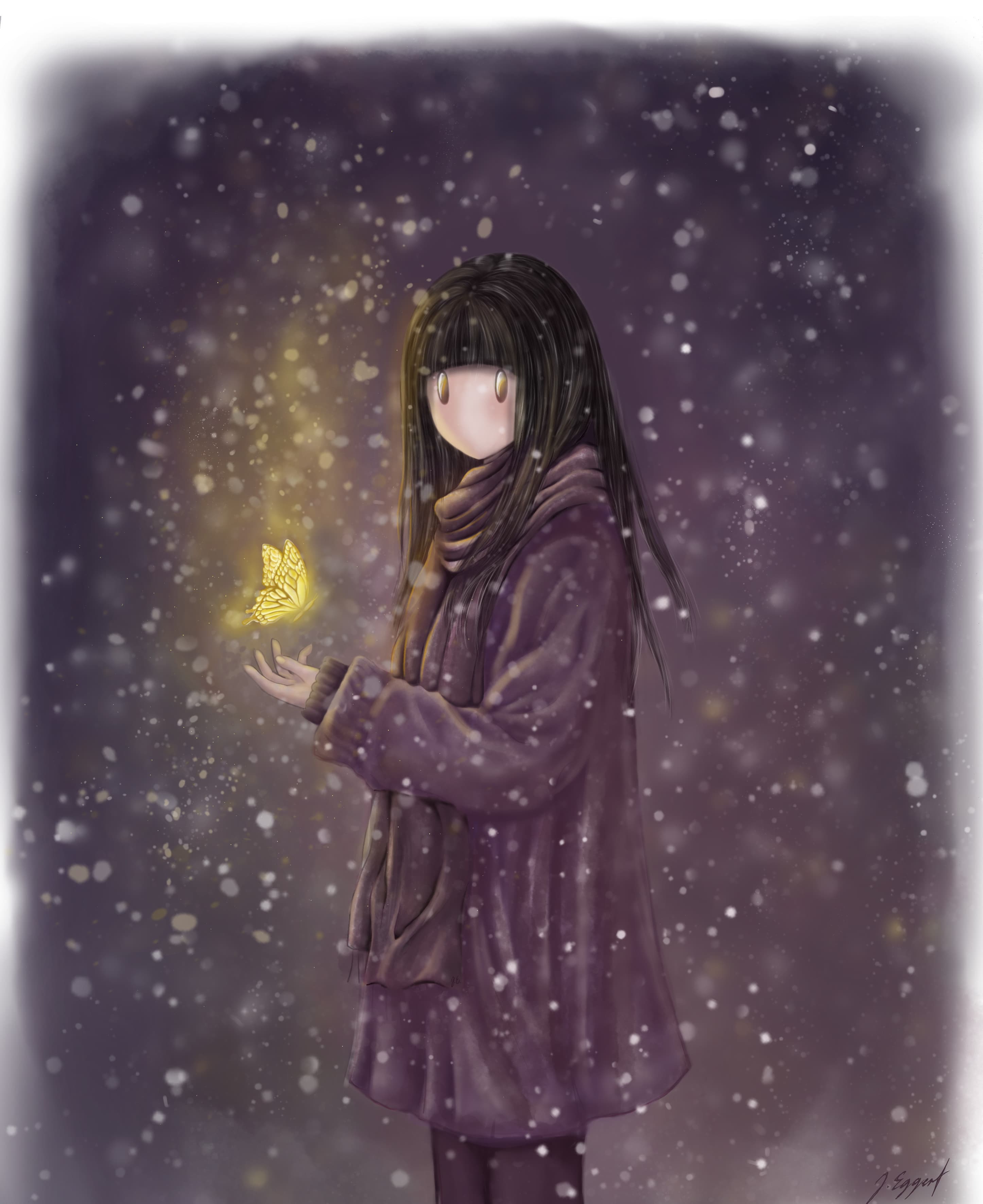 cute chibi girl butterfly snow sparkle