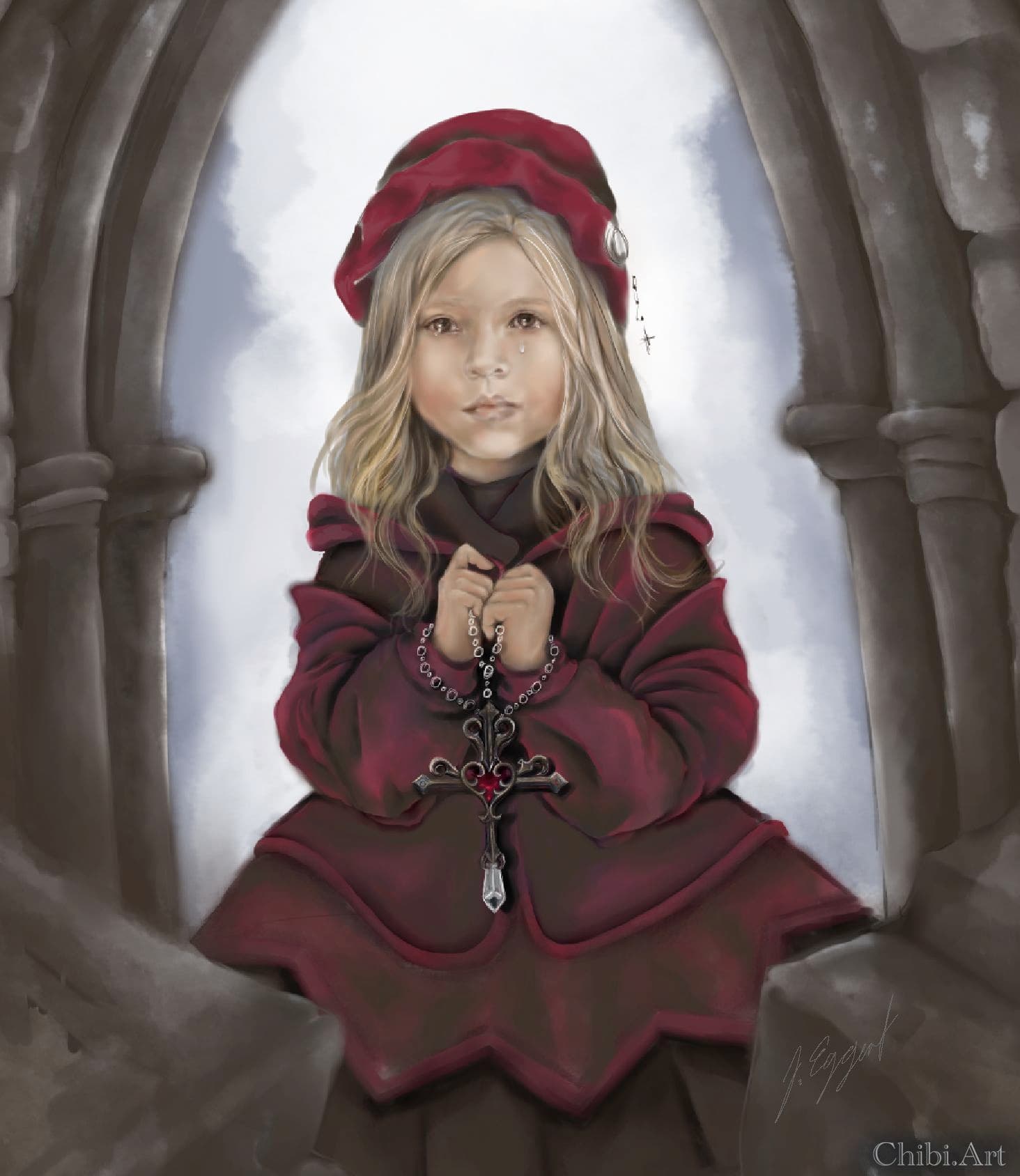 child rosary church arch solemn