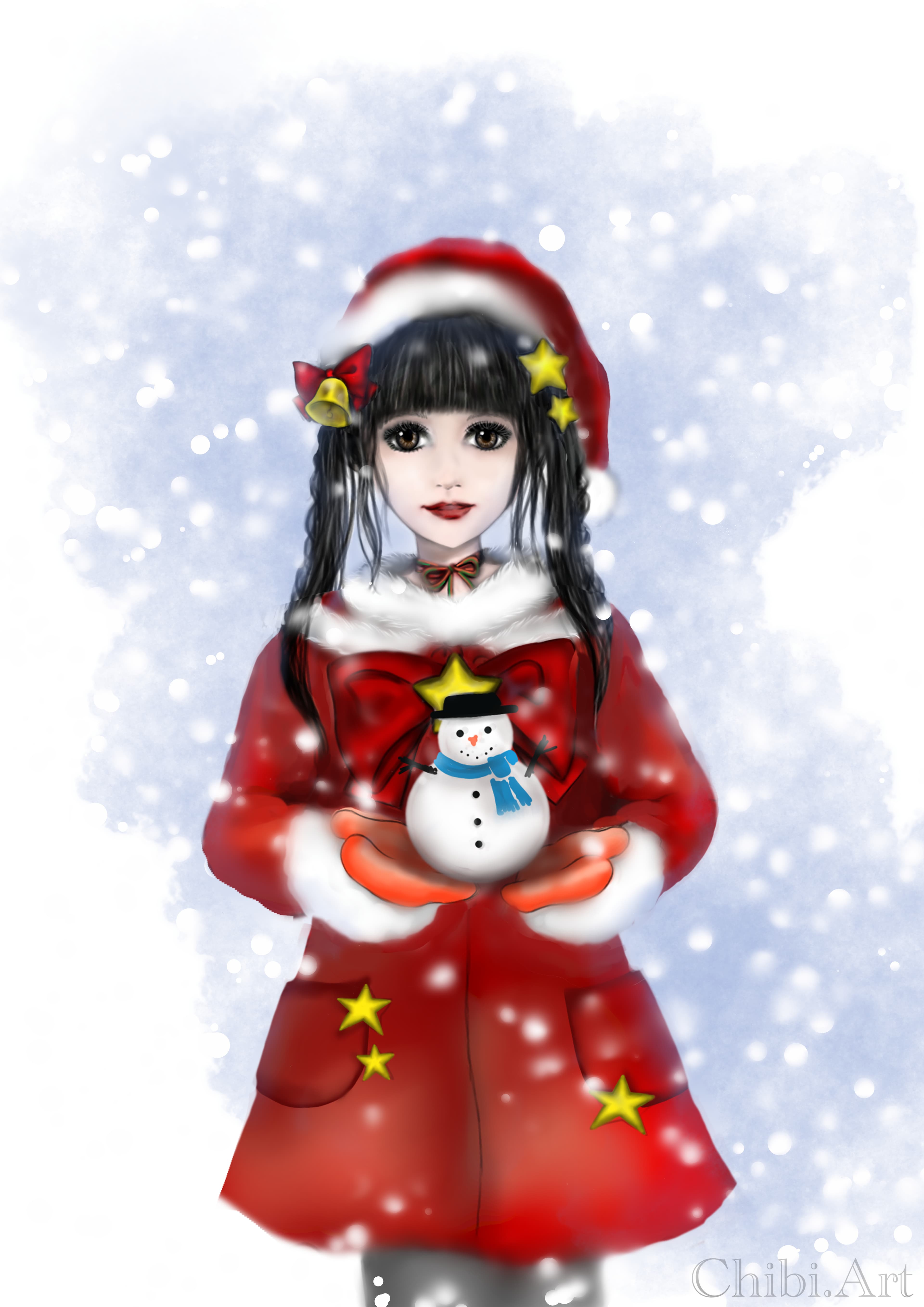 girl santa red costume snowman festive winter